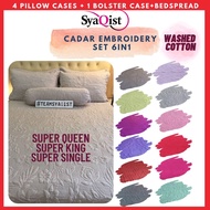 SYAQIST Cadar Patchwork Pengantin Kahwin Plain Embroidery Super Queen King 6in1 100% Cotton GIFT BIR