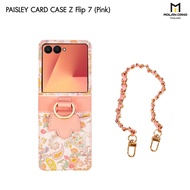 MOLAN CANO รุ่น Z Flip 7 เคสหนังลายดอกไม้ พร้อมสายคล้องมือ และช่องใส่บัตร สีดำ ม่วง แดง ชมพู Paisley