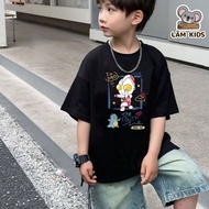 Boy's T-shirt with lovely print, loose format, 4-way stretch Cotton, super cool and sweat-absorbent 