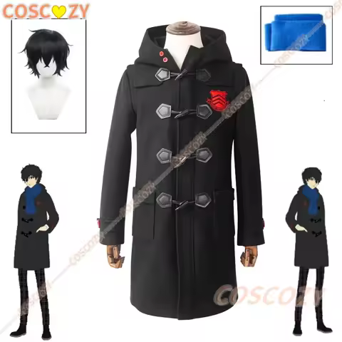 P5 Game Ren Amamiya Cosplay Costume Wig Joker Winter Embroidery Hoodie Coat Pants Daily Wear Unisex 