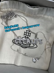 (現貨) 2021春夏 Vivienne Westwood GET A LIFE 合金 水鑽土星 LOGO 雙層項鍊 項鏈  頸鏈 項鏈 (保証正貨及全新) 銀色 專櫃已售罄