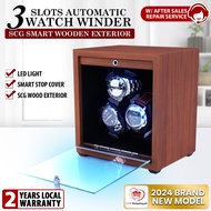 3-Slot Automatic Watch Winder with Smart Wooden Exterior LED Display Smart Stop Technology Watch Box