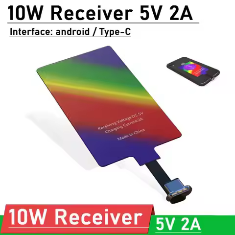 Backstick Style Wireless Charger Receiver, 10W, 5V, 2A, Qi with Type-C Connector, Fast Charging Rece