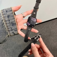 สายรัด Apple Watch แบบหนังผสมโลหะสำหรับผู้หญิง สายรัดสองวงแหวนพร้อมดาวสำหรับฤดูร้อน เครื่องประดับแฟช