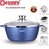 Dessini Casserole Pot 32cm | Periuk Non Stick Set | Scratch Proof | Even Heat | Gas, Electric & Cera