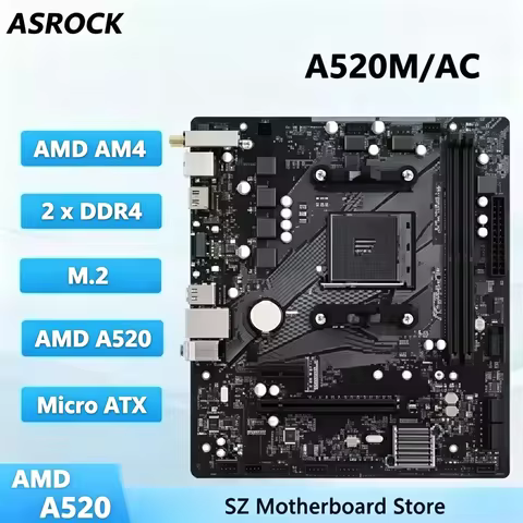 ASROCK A520M/ac Motherboard A520M Socket AM4 DDR4 64GB Micro ATX support 5600 5800 4700 3400 5700 55