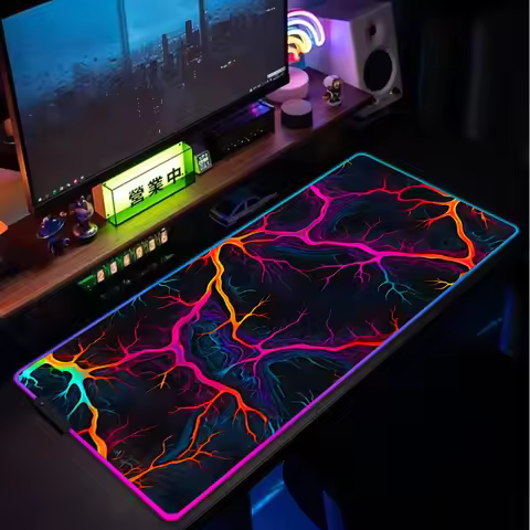Neon Neural Network Desk Mat Xxl Mouse Pad Gaming Room Decoration Deskmat Back Light PC Gamer Cabine