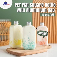 (10pcs) 400ml PET Flat Square Bottle with Aluminium Cap / Maiji Machi Jay Chou Bottle / Milk Tea Bottle / 麦吉茶周杰伦同款网红奶茶瓶