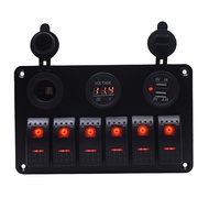 สวิตช์แผงอลูมิเนียมเครื่องโยกเรือ6ชิ้นกันน้ำพร้อมด้วยโวลต์มิเตอร์น้ำหนักเบายูเอสบีคู่31A สำหรับรถบรร