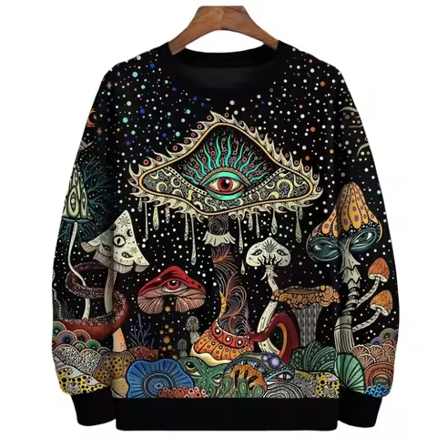 3D Printed Colorful Mushroom Hoodie For Men Women Mysterious Moth Graphic Sweatshirts Fashion Long S