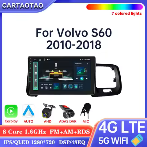 Android 13 For Volvo S60 V60 2010-2018 Car Radio DSP GPS Multimedia Video Player Wireless CarPlay An