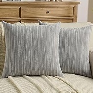 FUTEI Dyeing Grey Chenille Throw Pillow Covers 26x26 Inch Set of 2,Soft Line Textured Euro Pillow Sh
