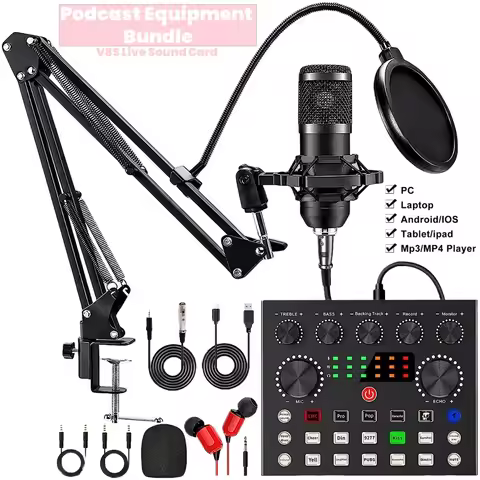 V8S Live Sound Card Podcast Equipment Bundle,with Microphone Set Device Music Recording Live Streami