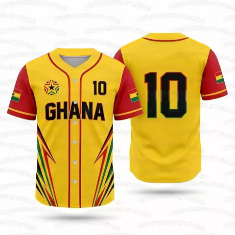 Summer Women's Men's GHANA NO.10 Short Sleeve Baseball Jersey 3D GHANA Flag Shirt Soccer Fan Gift Pa
