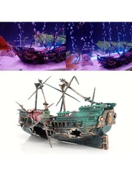 1入組水族箱裝飾深海沉船與氣動沉沒海盜船,帆船魚缸擺設
