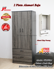 Yi Success 2 Door Wardrobe With 2 Drawer (Siap Pasang) / Particle Board Almari Baju / Almari Pakaian / Almari Kayu Murah