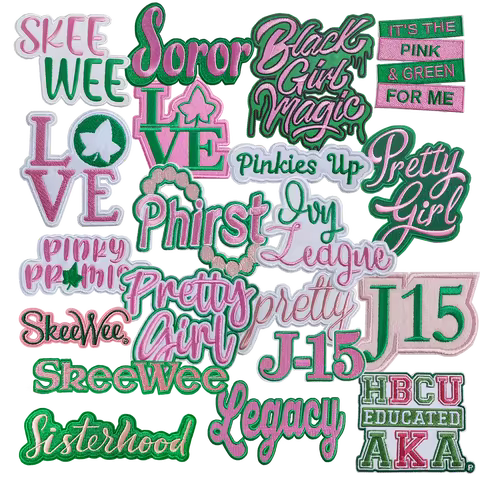 Alpha Kappa Alpha Sorority Iron-on Patch Since 1908 Skee Wee Green Pink Embroidered Applique 6-10CM 