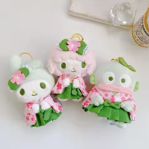 Sanrio Matcha Kimono Collection Hello Kitty Piano Hangyodon Plush Fill Keychain Backpack Hanging Orn