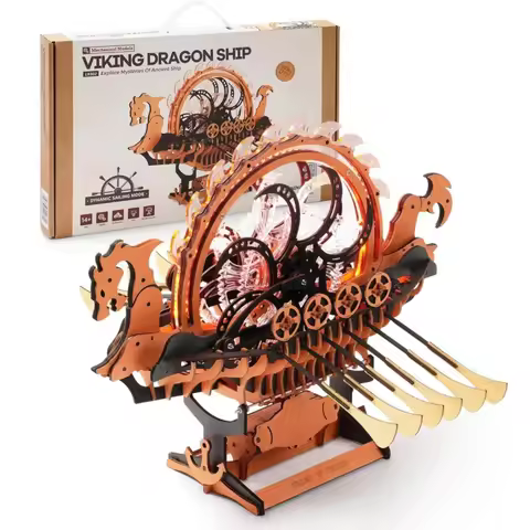 Robotime Viking Dragon Ship Mechanical Wooden Puzzles 229 Pieces Crafts Hobby Building Kit Birthday 