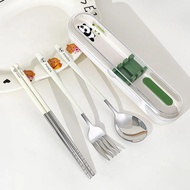MQ Panda Portable Set Stainless Steel Chopsticks Spoon Fork Set Student Office Workers Dedicated Tab