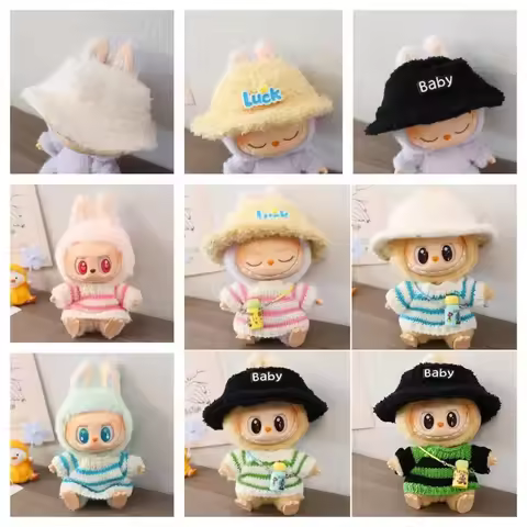 (Cloth Only)For 17CM labubu V1 V2 winter clothes decoration outfit baby clothes sweater hat for labu
