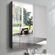 Double Doors Modern Medicine Cabinet Mirror for Bathroom 80 x 70 CM Wall-Mounted Mirror Cabinet Black Aluminum Medicine Cabinet with Mirrored Doors Black Mirrored Bath Cabinet