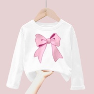 baju kaos anak cewek gambar pita viral korea lengan panjang Tshirt kids ribbon 1-12tahun k.079