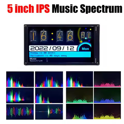 5" IPS LCD Music Spectrum Display Screen WIFI CLOCK Pickup Voice Control Audio Analyzer Rhythm Level