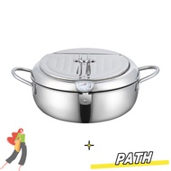PATH Deep Fryer Pot, Japanese with Lid Tempura Fryer Pan, Thickened Stainless Steel Oil Saving Therm