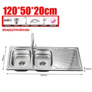 🔥ท่หนาขึ้นใหญ่ขึ้นการเสริมแรง🔥อ่างล้างจาน 2 หลุม ซิ้งล้างจาน แผ่นหนา 5 มม ใหญ่และหนาขึ้น SUS304ไม่ขึ