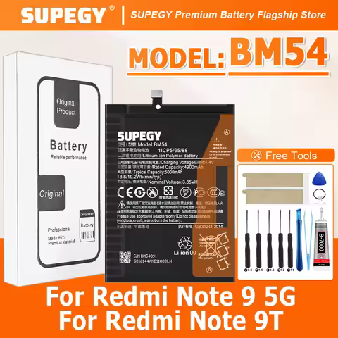 SUPEGY 2026 Years 100% New BM54 5000mAh Phone Battery For Xiaomi Redmi Note 9T Note9T 5G Replacement