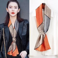 Paris ESMOD Fashion School spring Everything green jungle imitation silk scarf womens long scarf tie