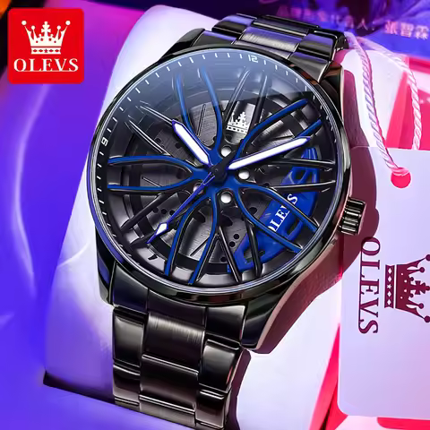 OLEVS 9937 Luxury Men's Watch Waterproof Rotary Sport Car Rim Man Quartz Watch High Quality Fashion 