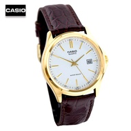 Velashop นาฬิกาข้อมือผู้ชายคาสิโอ Casio Standard  สายหนังสีน้ำตาล หน้าปัดขาว รุ่น MTP-1183Q-7ADF, MT