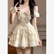 Slimming Dress with Lace Butterfly Knot - Flutter Sleeves - Elegant Spring Dress