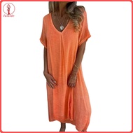 fulaide Women Dress Women Midi Dress Bohemian Style V Neck Summer Dress for Women Soft Breathable Mi