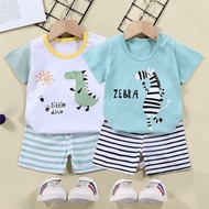 1-6 Years Kids Summer Tees+Stripe Shorts Clothes Set Pajama Cotton Underwear Cartoon Zebra Dinosaur 