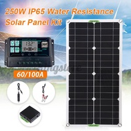 250W Solar Panel Kit Complete Dual 12/5V DC USB With 60A/100A Solar Controller Solar Cells for Car Y
