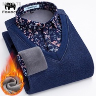 ▪●♞Baju sejuk hangat Farmans lelaki ditambah baldu tebal kasual V-leher pullover baju sejuk rajutan 