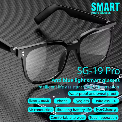 SG-19 Pro All-in-One Sunglasses Clear Lenses Combo with Bluetooth Waterproof Dual Mic Noise Cancella