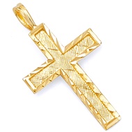 14k REAL Yellow Gold Religious Diamond Cut Cross Charm Pendant