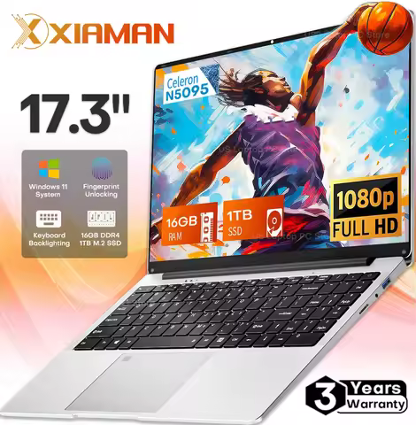 17.3" Computer Laptop intel Celeron N5095 16GB DDR4 1TB SSD Windows 11 Fingerprint Office Laptops No