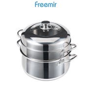 freemir Panci Kukus 2/3 Susun 26cm Stainless Steel – Steamer Pot Set 3in1 dengan Tutup Kaca Food Gra