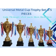 Universal Metal Cup Trophy Set of 5 PIECES Code: 176 Height: 47cm, 44cm, 39cm, 35cm 32cm ( CUSTOMIZE