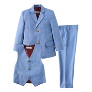 Boys Suits Grid 3-Pieces Suit Set Toddler Tuxedos Dresswear Ring Bearer Outfit Wedding Blazer Vest P