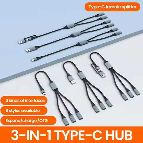 3 in 1 Type C Hub USB Hub Splitter USB Type C To 3 Type C Cable Multiport Hub Type C OTG Adapter Hig