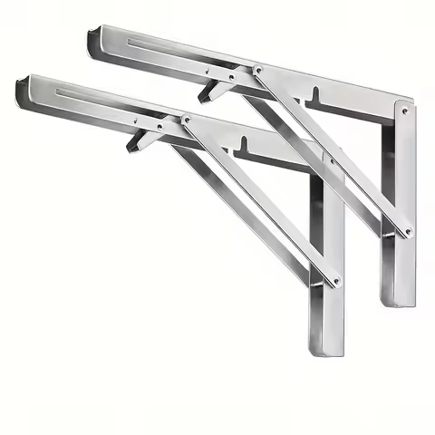 YUAN J 2pcs Folding Shelf Brackets Heavy Duty Stainless Steel Collapsible Shelf Bracket for Table Wo