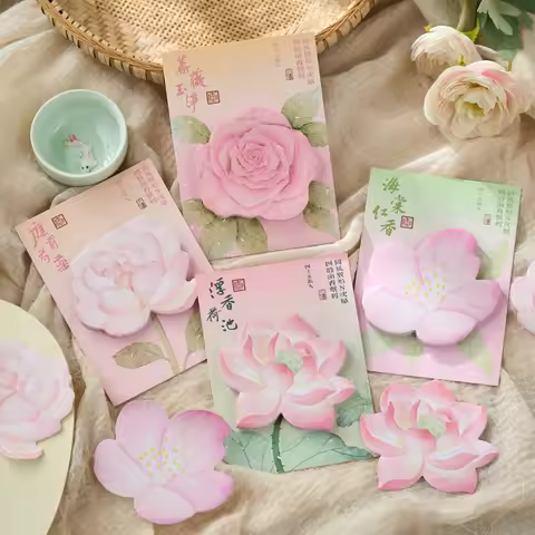 Memo Pad Flower Shape Pink Notepad Sticky Adhesive Kawaii Memo for Decoration Student Stationery Sch
