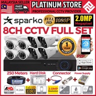 SPARKO 2MP FULL SET 8 CHANNEL 8CH 2.0MP HD 1080P CCTV 8 CH DVR + CAMERA + HDD + POWER SUPPLY + 250M 