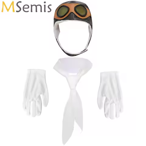 Kids Aviator Costume Accessories Pilot Aviator Hat With Goggles Scarf Gloves For Halloween Career Da